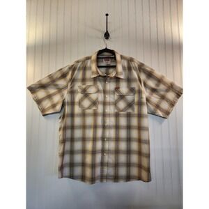 Wrangler Mens 2XL Tan Brown Plaid Short Sleeve Button Down Shirt Casual Summer